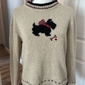 Christopher & Banks Tan Sweater with Dog Motif